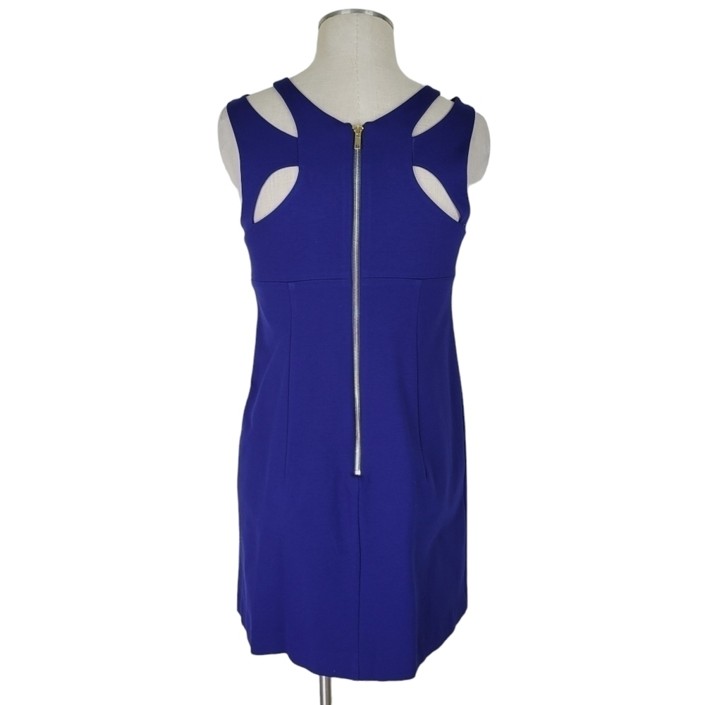 Betsey Johnson Dress Size 8 Blue Strappy Shoulders Cut Outs Lined Back Zip - Picture 4 of 11
